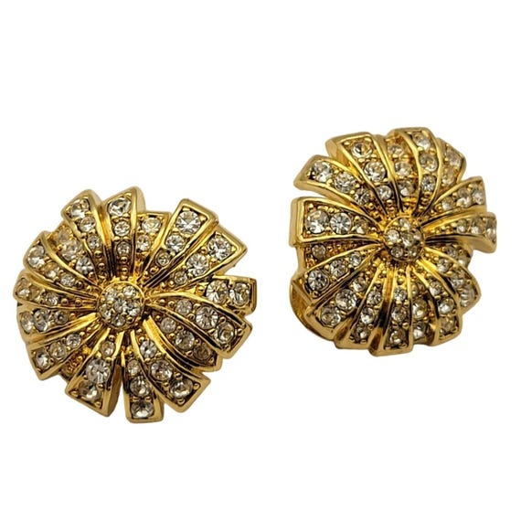 Vintage Monet Gold-Tone Rhinestone Clip-On Earrings