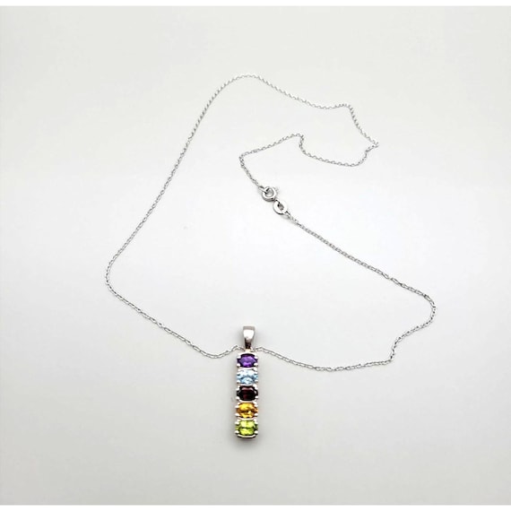 Sterling Silver Rainbow Gemstone Pendant Necklace