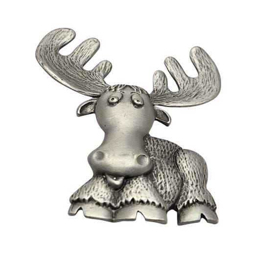 Vintage JJ Jonette Moose Pewter Brooch Pin