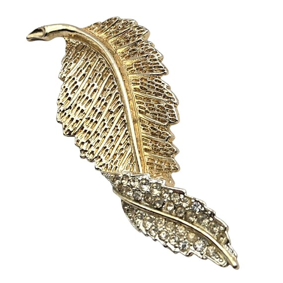 Vintage Sarah Coventry Gold Tone Leaf Brooch With Rhinestone Accents 3 " x 1 "