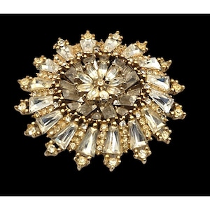 Vintage Austrian Cut Crystal Sunburst Brooch Pin