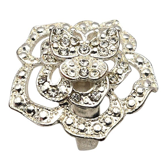 Vintage Silver Tone Rhinestone Flower & Butterfly Ring Size 8.5