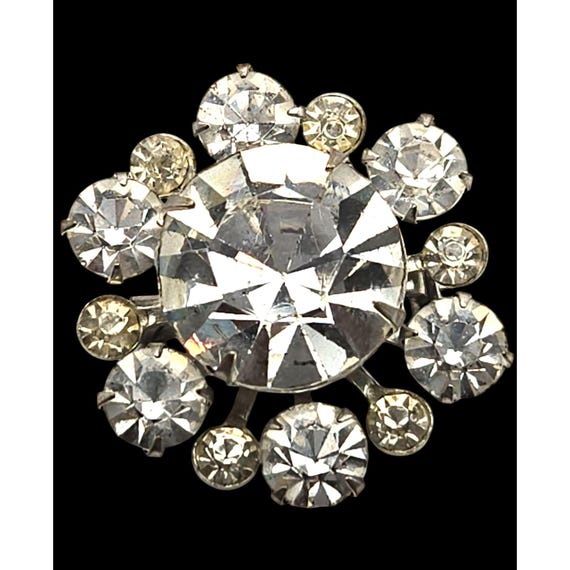 Vintage Rhinestone Button Brooch Elegant / Simple Brooch 1 " w/ 1/2 " Rise