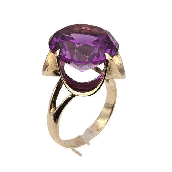 12.54 Ct. Lab Created Purple Montana Sapphire Cocktail Ring 14 Kt. Gold Size 8