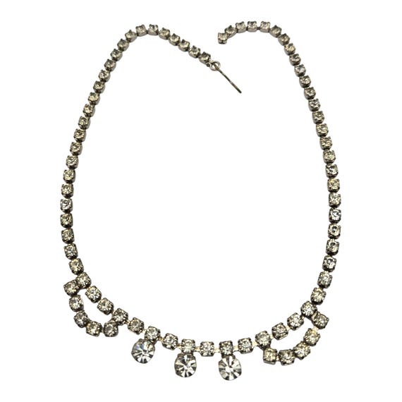 Vintage Art Deco Rhinestone Choker Necklace 15" With 3 1/4" Center Fan & 1/8" Width Statement Jewelry