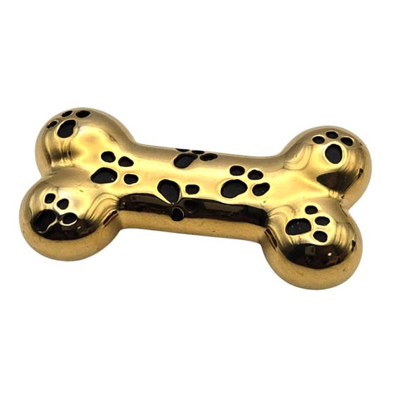 Vintage Gold Tone Dog Bone Brooch Pin With Paw Print Design Signed AK 2"x1" Unique Pet Lover Jewelry Accessory