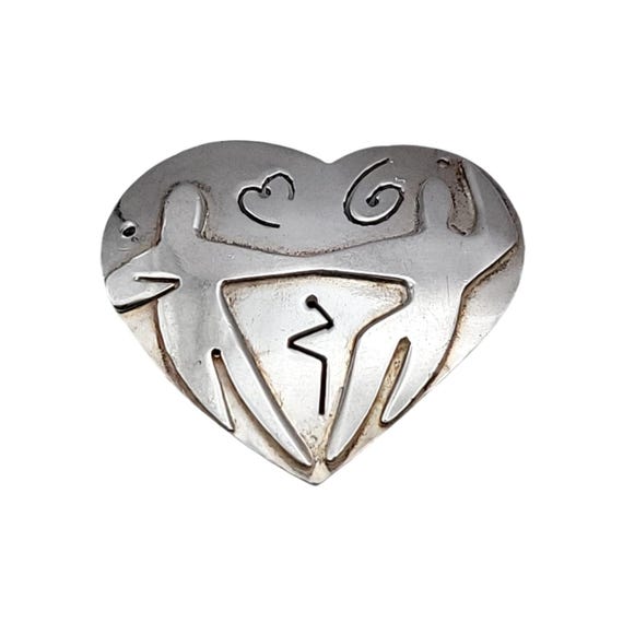 Far Fetched Sterling Silver Heart Pin Brooch Handmade In Mexico