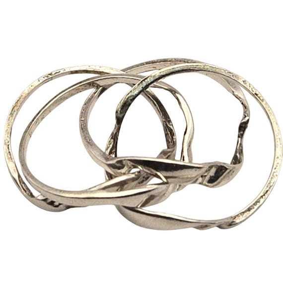 Unique Sterling Silver Interlocking 4 Band Ring Size 8