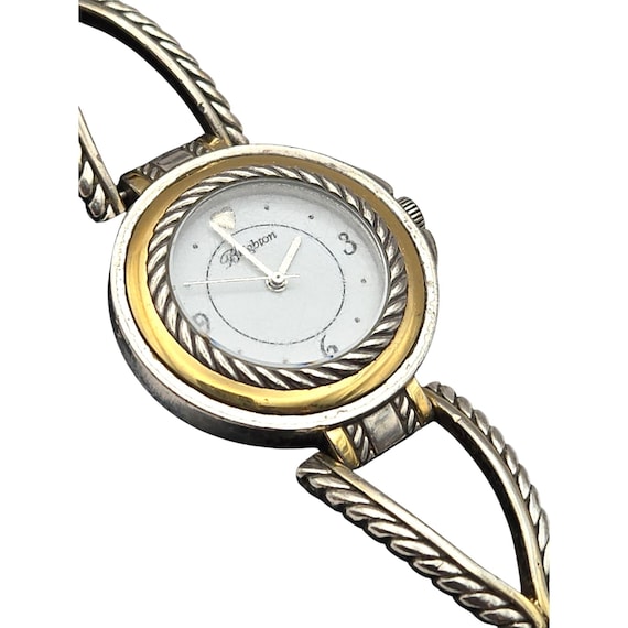 Vtg Brighton Ladies Wristwatch Balboa Design Two-Tone Silver & Gold Rope Band Japan Movement Quartz 8" Adjustable Bracelet