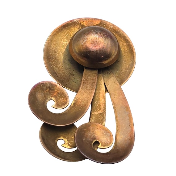 Vtg MCM Copper Swirl Geometric Statement Brooch / Pin 2 3/4 " x 1 3/4 "