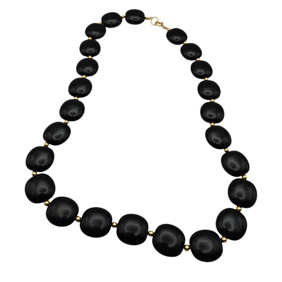 Vintage Black Oval Beaded Necklace With Gold Accents 18" Avant-Garde Elegance