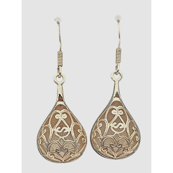 Vintage Teardrop Dangle Earrings Intricate Design Silver Artisan Jewelry