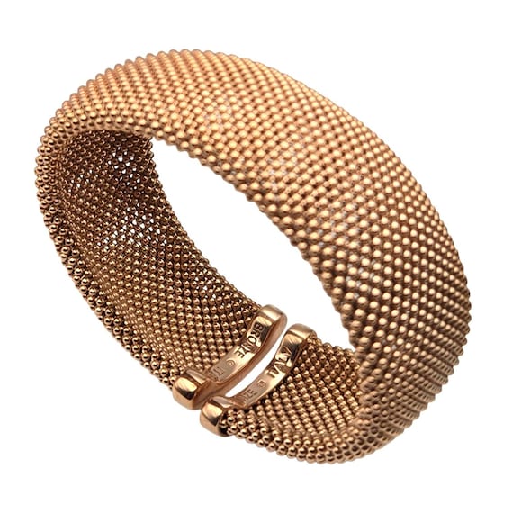 Vintage Italian Bronze Mesh Bangle Bracelet High-End Fashion Jewelry