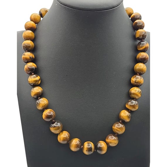 Whitney Kelley Vintage Tiger Eye Bead Necklace With Sterling Silver Clasp