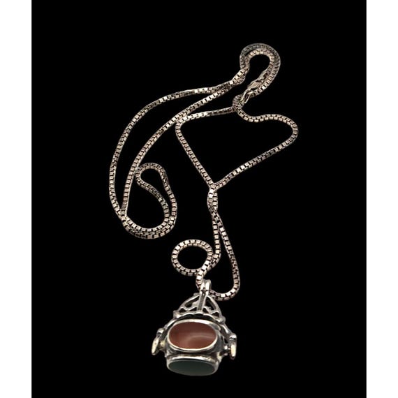 Vintage Sterling Silver Necklace With Multi-Stone Spinner Pendant