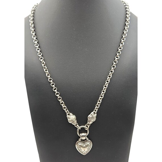 Vtg Brighton Heart Pendant Necklace W/ Scroll Design & 11" Adjustable Chain