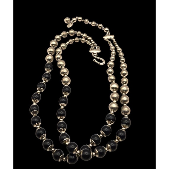 Vintage Liz Claiborne Beaded Necklace With Black & Silver-Toned Beads Adjustable Length Hook Clasp