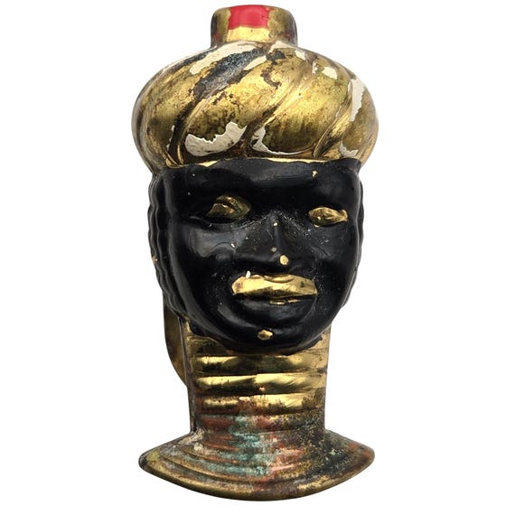 Vintage Brass Enamel Moorish Face Clip Art Deco