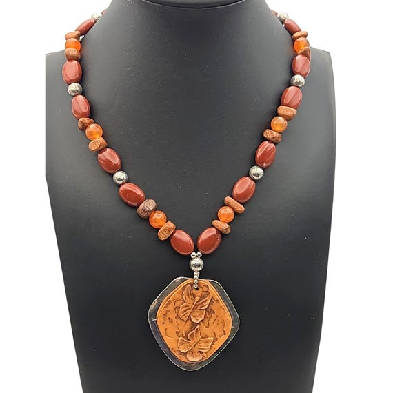 Carolyn Pollack Relios Sterling Silver Pendant Necklace W/ Polished Agate Stones & Adjustable Chain 18 "