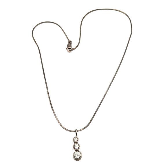 Vtg Sterling Silver CZ Pendant Necklace With Teardrop Infinity Design & 15" Slender Rope Chain