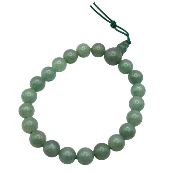 Vintage Jadeite Beaded Healing Bracelet With 8mm Green Beads & Adjustable Knot