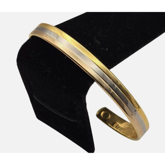 Vtg 24K Gold Plated Two-Tone Magnetic Healing Cuff Bracelet 2.5" X 1.75"