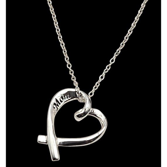 Vtg Sterling Silver MOM Heart Pendant Necklace W/ Slimline 18" Chain Mothers Day