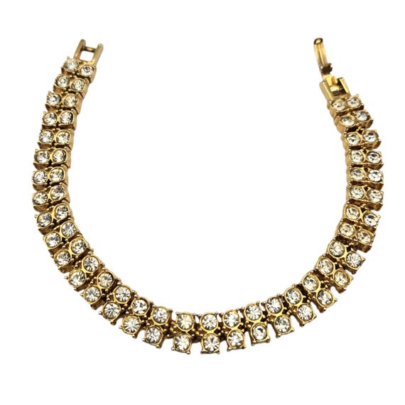 Vintage Blanca Gold-Tone Rhinestone Double Row Tennis Bracelet 7" Classic Sparkle Jewelry