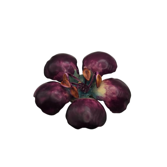 Vintage Original By Robert Enamel Flower Brooch Pin Purple & Gold