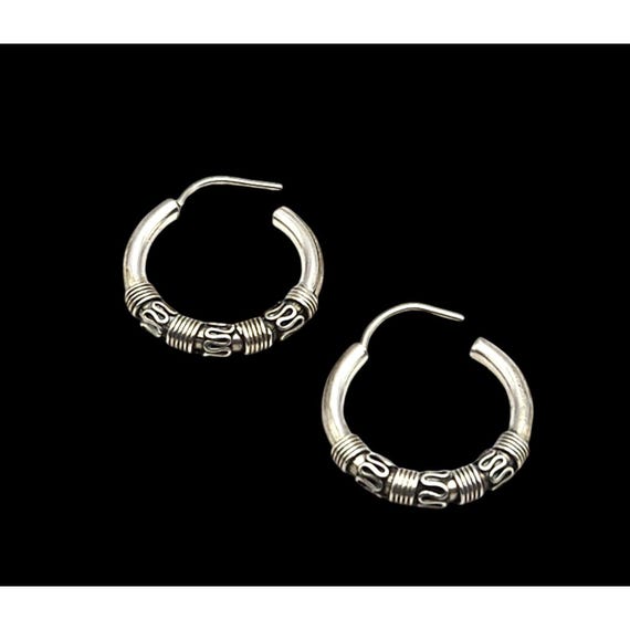 Sterling Silver Hoop Earrings With Decorative Bead Accents