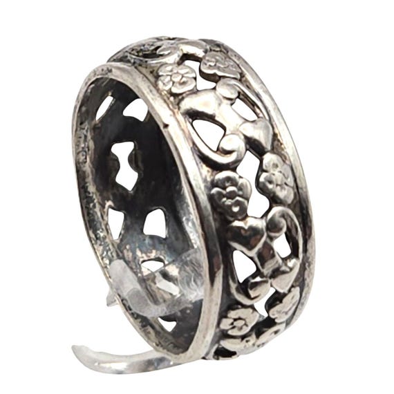 Vintage Sterling Silver Floral Band Ring Size 8.5 1/4" Width Timeless Jewelry Gift