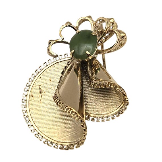 Vtg Gold Vermeil Sterling Angel Pin Brooch With Jade Cabochon Head Signed JP Sterling