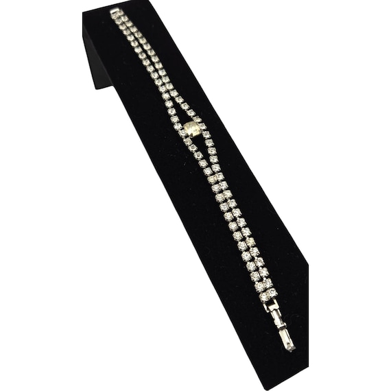Vtg Art Deco Rhinestone Bracelet Double Strand 6 3/4" Elegant Jewelry For Women