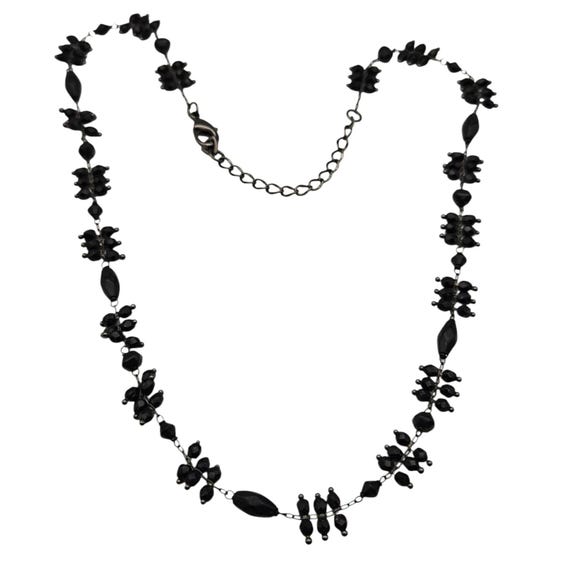 Vintage Black Faceted Glass Beaded Necklace 18" Art Nouveau Style Elegant Jewelry