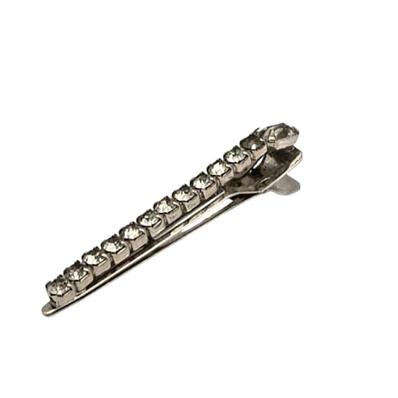 Rhinestone Hair Clip Silver Tone Metal 2 1/2 "