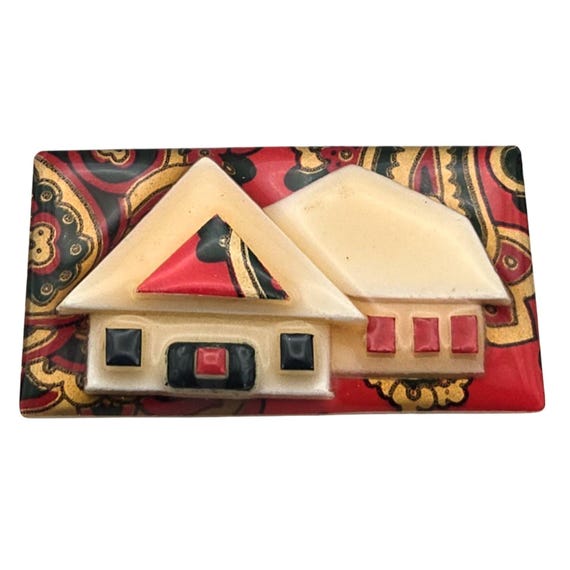 Vintage Lucinda House Pin Brooch Poured Resin Handmade 2 1/8 " x 1 1/8 "