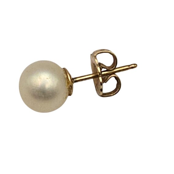 Vtg 14 Kt Yellow Gold Cultured Pearl Stud Earring Single 7.05mm Pearl Elegant Design