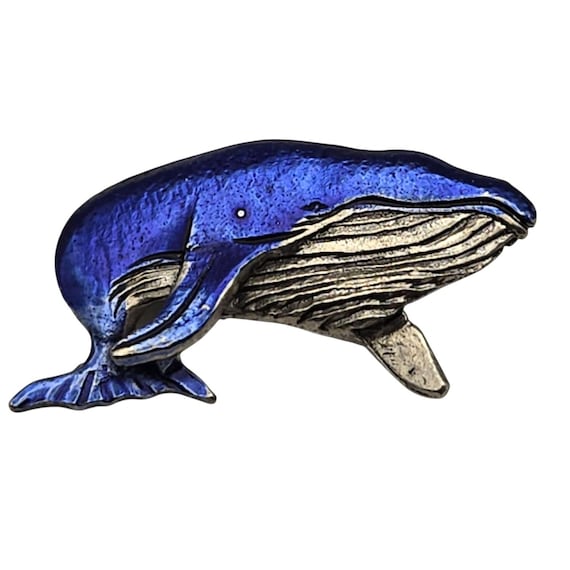 Vtg Humpback Whale Blue Enamel Brooch Pin 1.5" X 0.75" Sja Signed Silver Tone