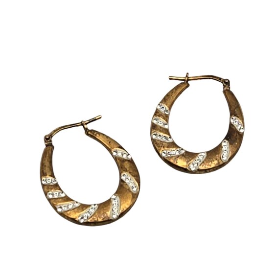 Vintage Jordon Mom Gold & Rhinestone Textured Hoop Earrings