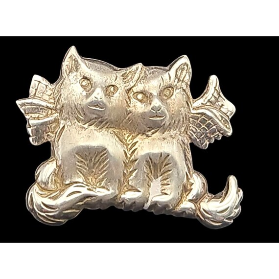 Vtg Beau Sterling Cat Couple Pin Gold-Tone 1"x 3/4" Blouse/Lapel Accessory Small Cute Twin Kittens Design