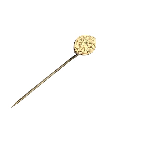 Vintage Victorian 10 Kt. Gold Stickpin With Ornate Engraved Leaf Design 2 1/2 "