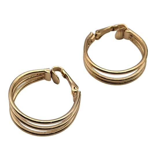 Vintage Bergere Gold Tone Triple Hoop Clip-On Earrings