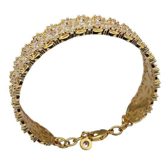 Gold-Plated Crystal Floral Bracelet With Adjustable Clasp