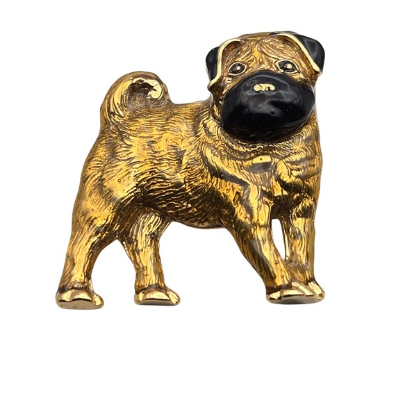 Vintage Gold-Tone Enamel Pug Dog Brooch Pin Collectible Jewelry 1 " X 1 "