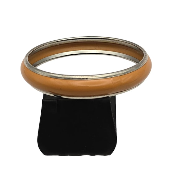 Vintage Burnt Orange & Silver Metal Bangle Bracelet