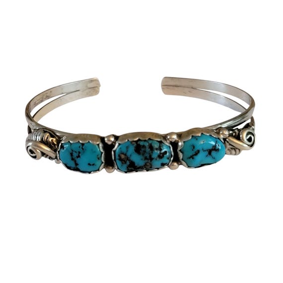 Vintage Sterling Silver & Turquoise Cuff Bracelet Navajo Bracelet