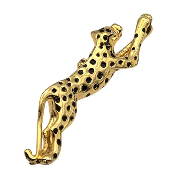 Vintage Goldtone Leopard Brooch With Black Spots Sturdy Pin Back Sleek Design 2 7/8 " x 3/4 "