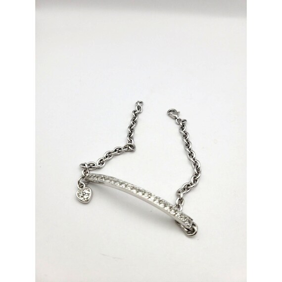 Sterling Silver Heart Charm Chain Bracelet With CZ Stones