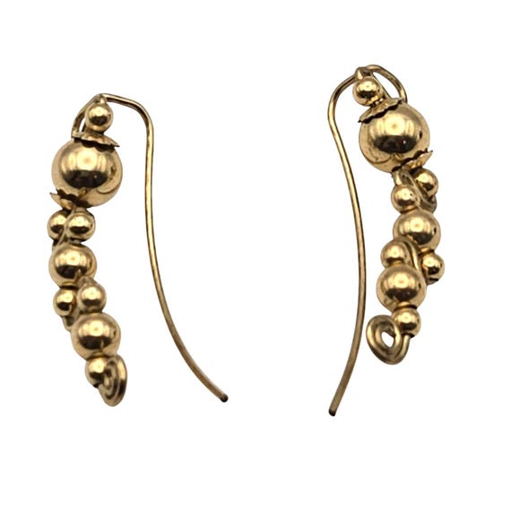 Vtg 14 Kt Yellow Gold Wire Earrings Spiral Beaded Design Womens Jewelry