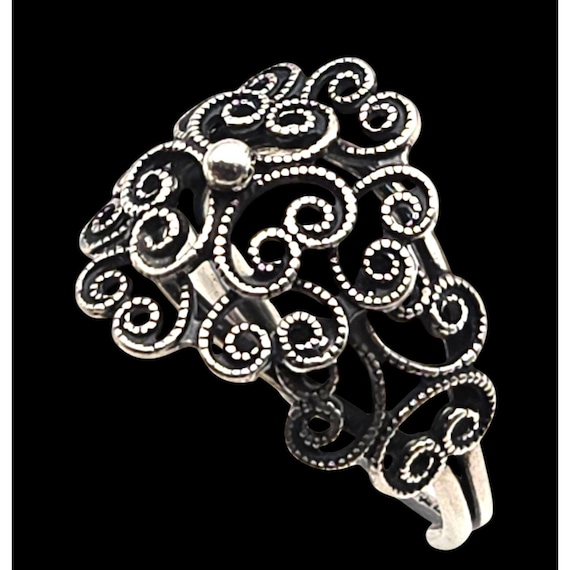 BEAU Sterling Filigree Split Shank Statement Ring Size 7.5-7.75